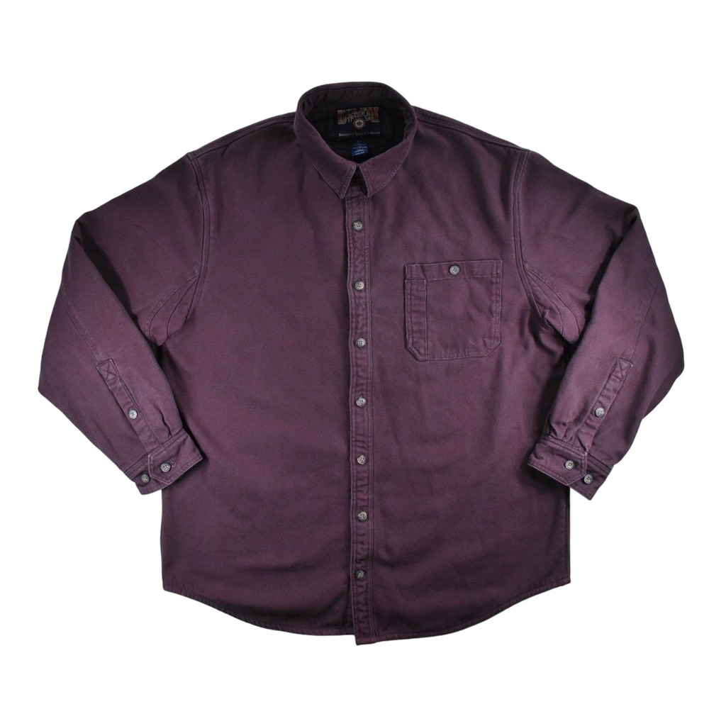 Duluth Trading Co Mens XL Tall Fleece Lined Shirt Jacket Burgundy Cotton Canvas